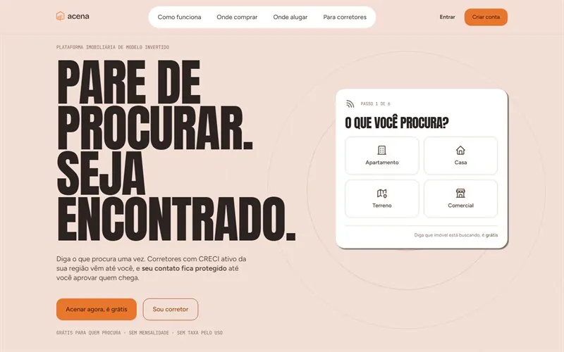 Página inicial da plataforma Acena