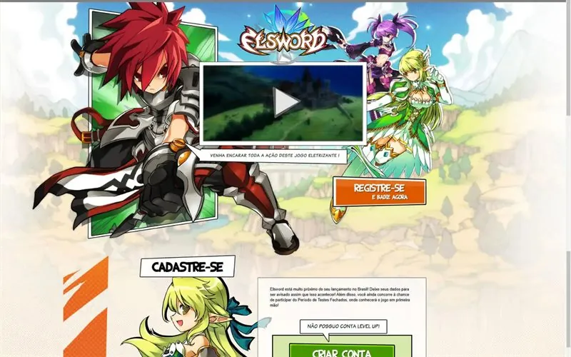 Hotsite de pré-lançamento do MMORPG Elsword no Brasil