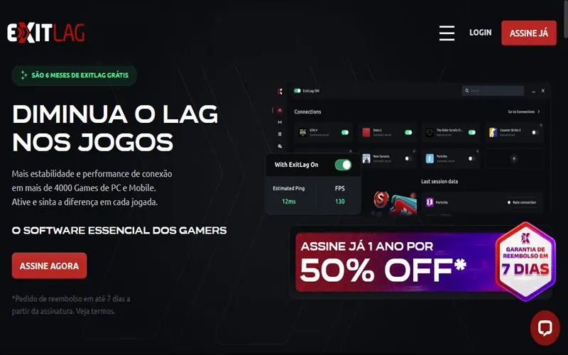 Página inicial do site da ExitLag