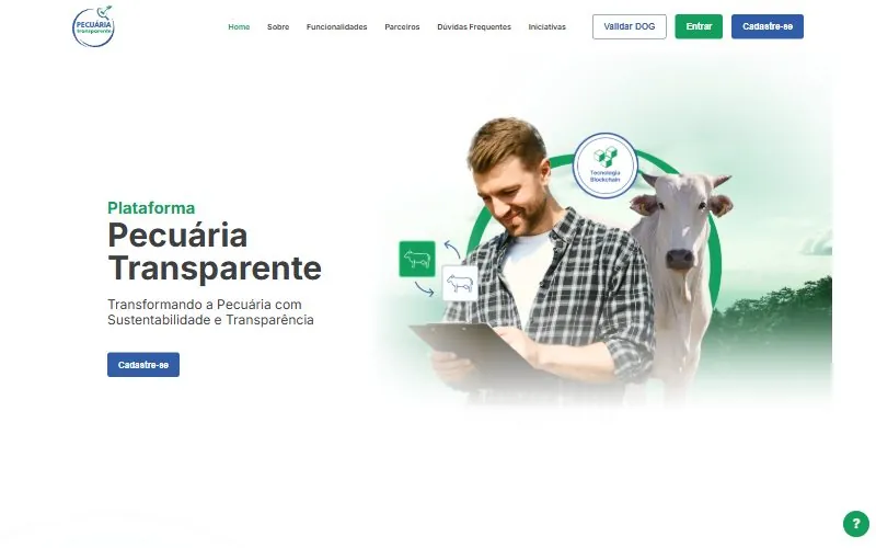 Página inicial da plataforma Pecuária Transparente